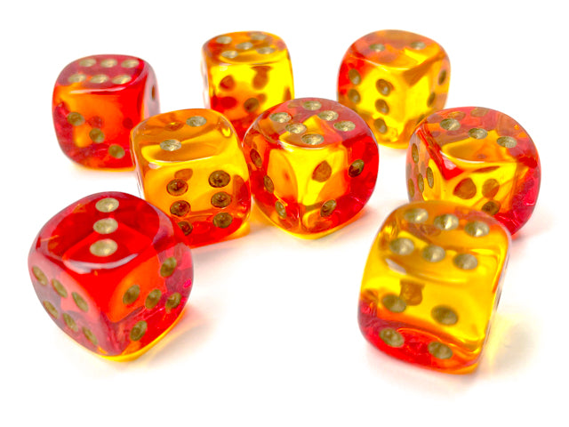 Chessex - 12mm d6 Dice Block (36 dados) - Gemini Translucent Red-Yellow/gold
