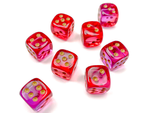 Chessex - 12mm d6 Dice Block (36 dados) - Gemini Translucent Red-Violet/gold