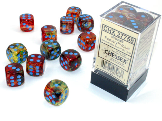 Chessex - 16mm d6 Dice Block (12 dados) - Nebula Primary/blue