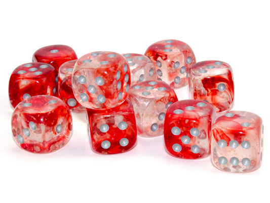 Chessex - 16mm d6 Dice Block (12 dados) - Nebula Red/silver