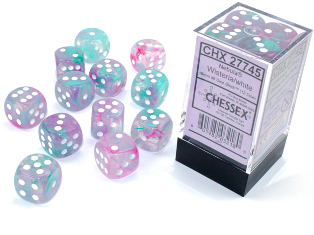 Chessex - 16mm d6 Dice Block (12 dados) - Nebula Wisteria/white