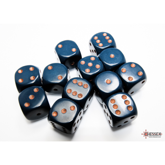Chessex - 16mm d6 Dice Block (12 dados) - Opaque Dusty Blue/copper