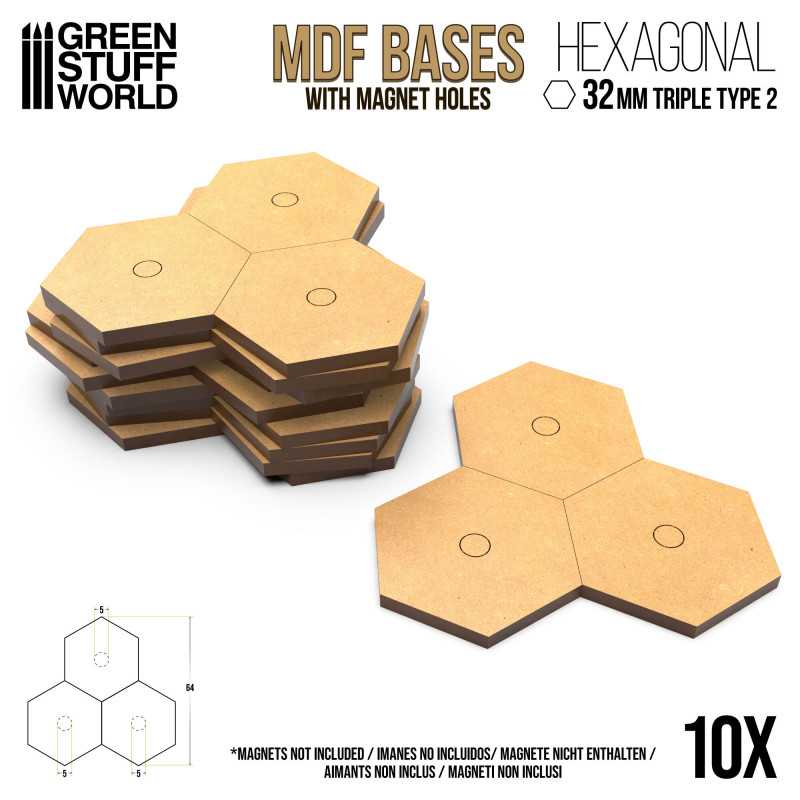 Bases Hexagonales Triples 32mm - Tipo 2