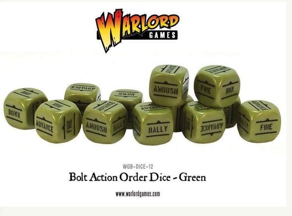 Bolt Action Orders Dice - Green (12)