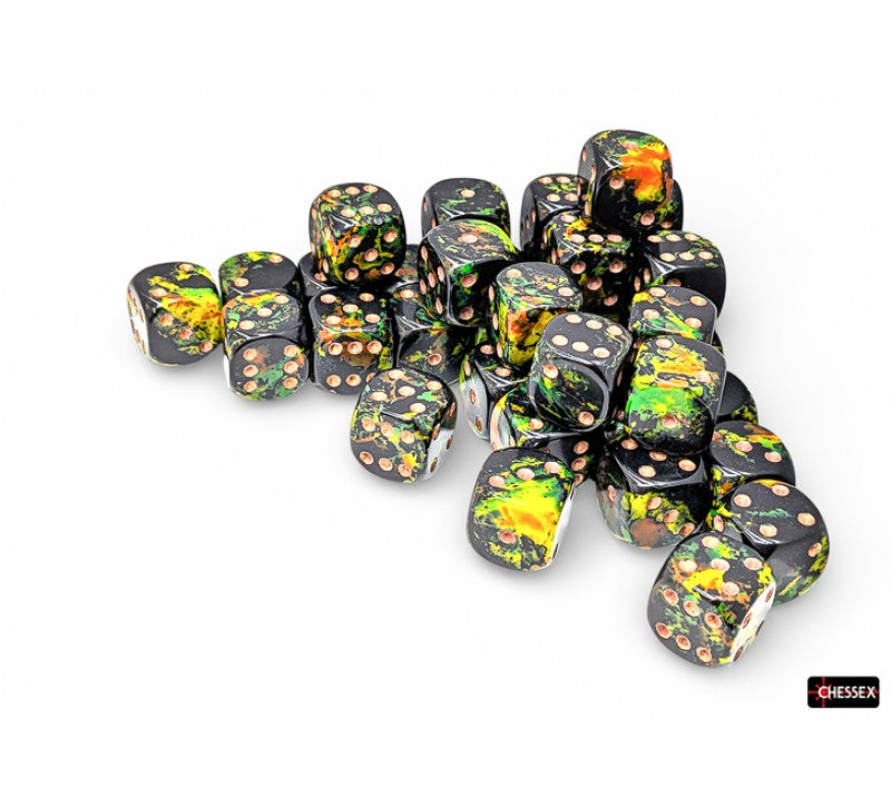 Chessex - 12mm d6 Dice Block (36 dados) - Brush Deep Forest/gold