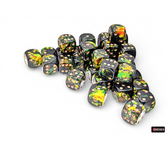 Chessex - 12mm d6 Dice Block (36 dados) - Brush Deep Forest/gold