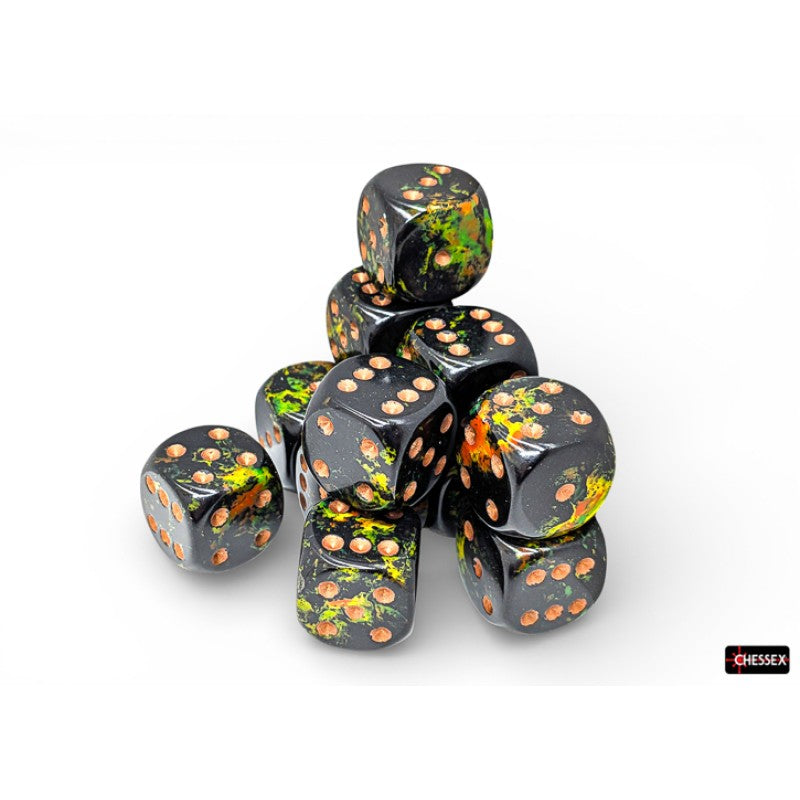 Chessex - 16mm d6 Dice Block (12 dados) - Brush Deep Forest/gold