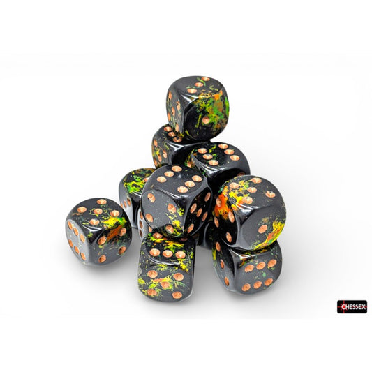 Chessex - 16mm d6 Dice Block (12 dados) - Brush Deep Forest/gold