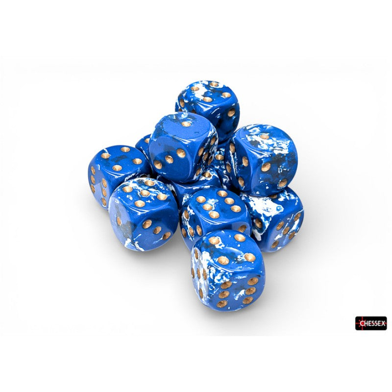 Chessex - 16mm d6 Dice Block (12 dados) - Brush Wavebreak/gold
