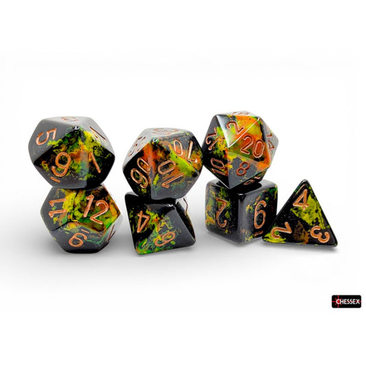 Chessex - Set de 7 dados - Brush Deep Forest/gold