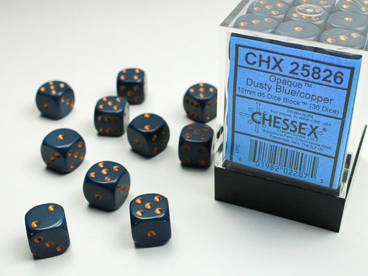 Chessex - 12mm d6 Dice Block (36 dados) - Dusty Blue w/copper