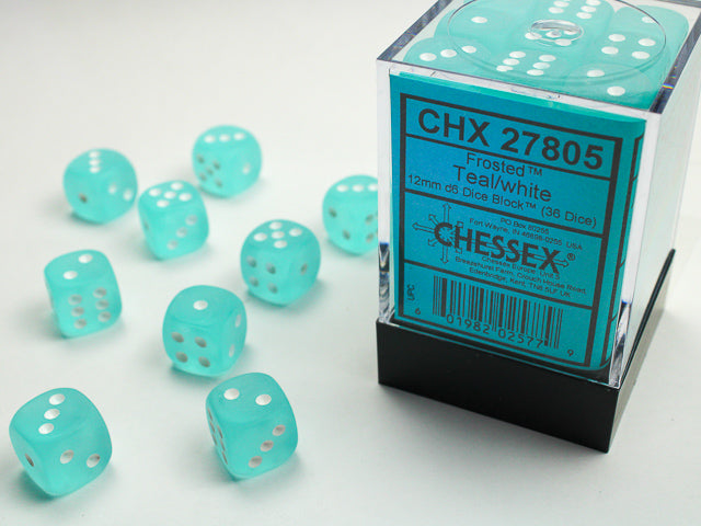 Chessex - 12mm d6 Dice Block (36 dados) - Frosted Teal w/white