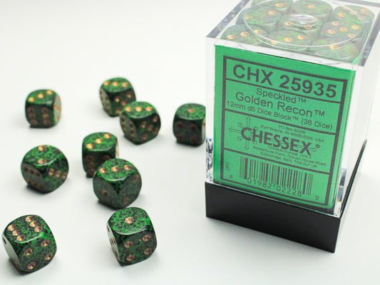 Chessex - 12mm d6 Dice Block (36 dados) - Golden Recon