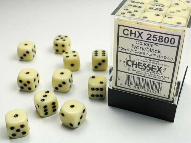 Chessex - 12mm d6 Dice Block (36 dados) - Ivory w/black