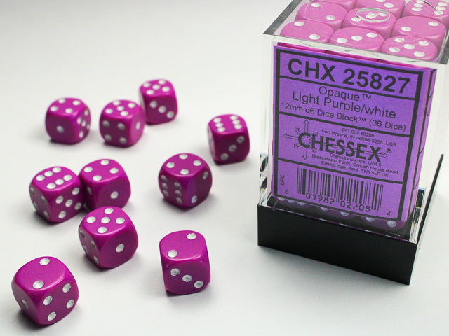 Chessex - 12mm d6 Dice Block (36 dados) - Light Purple w/white