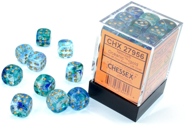 Chessex - 12mm d6 Dice Block (36 dados) - Oceanic/gold