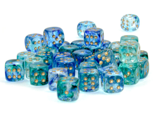 Chessex - 12mm d6 Dice Block (36 dados) - Oceanic/gold