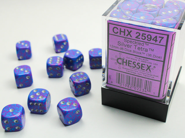 Chessex - 12mm d6 Dice Block (36 dados) - Silver Tetra