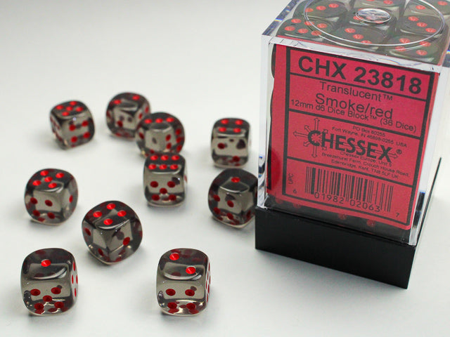 Chessex - 12mm d6 Dice Block (36 dados) - Smoke w/red