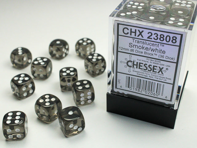 Chessex - 12mm d6 Dice Block (36 dados) - Smoke w/white