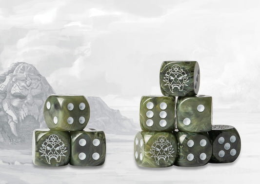 W’adrhŭn Logo on Green Marbled Dice with White Pips- 24 per pack
