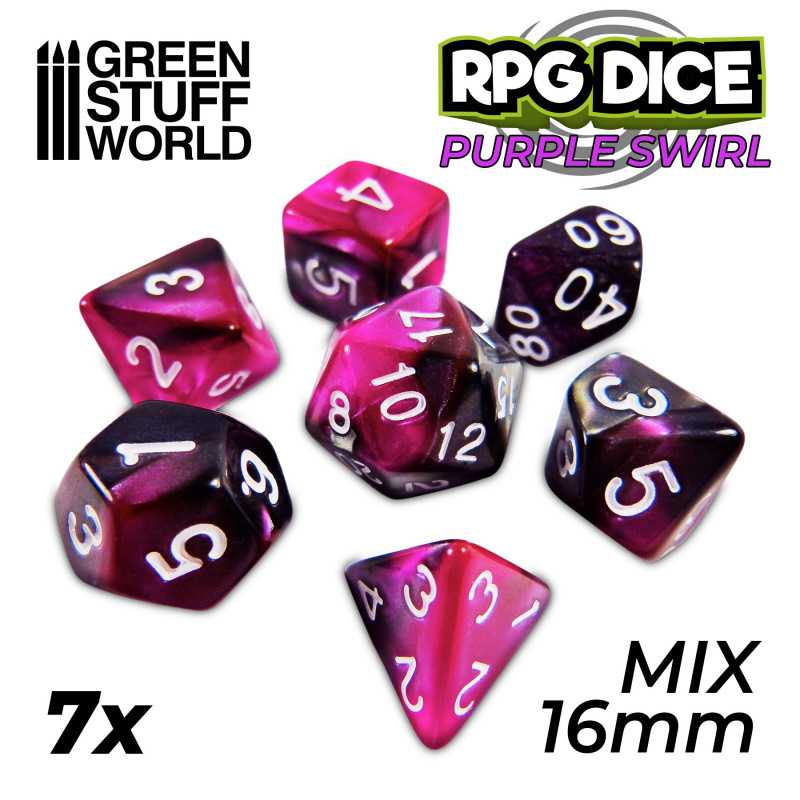 7x Dados Mix 16mm - Lila Marmol