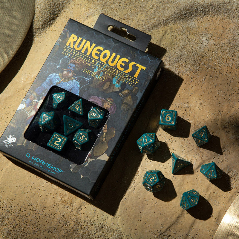 RuneQuest Turquoise & gold Dice Set