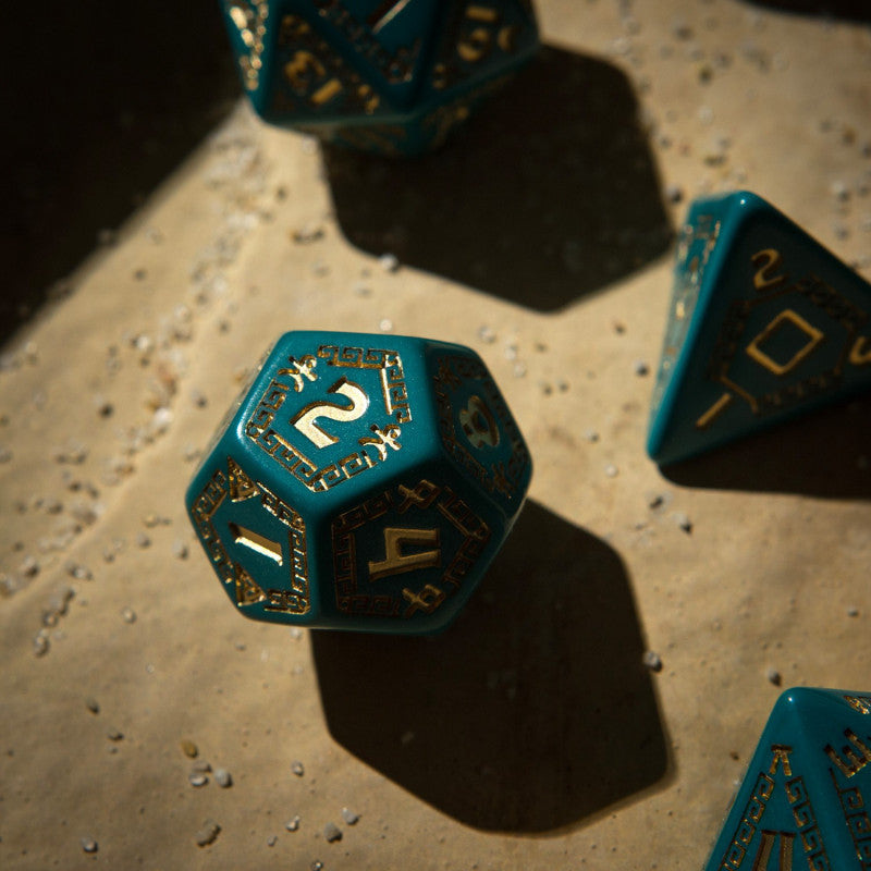 RuneQuest Turquoise & gold Dice Set