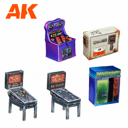 ARCADE MACHINES- SCENOGRAPHY WARGAME SET – 100% POLYURETHANE RESIN COMPATIBLE WITH 30-35MM SCALE