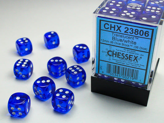 Chessex - 12mm d6 Dice Block (36 dados) - Translucent Blue/white