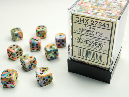 Chessex - 12mm d6 Dice Block (36 dados) - Festive Vibrant/brown
