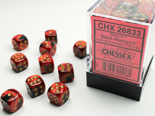 Chessex - 12mm d6 Dice Block (36 dados) - Gemini Black-Red/gold