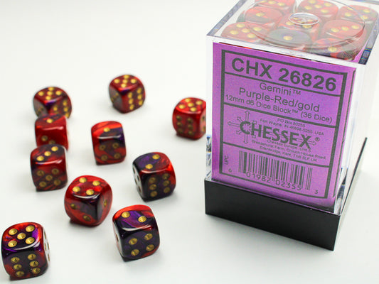 Chessex - 12mm d6 Dice Block (36 dados) - Gemini Purple-Red/gold