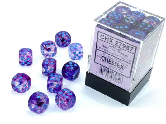 Chessex - 12mm d6 Dice Block (36 dados) - Nebula Nocturnal/blue Luminary