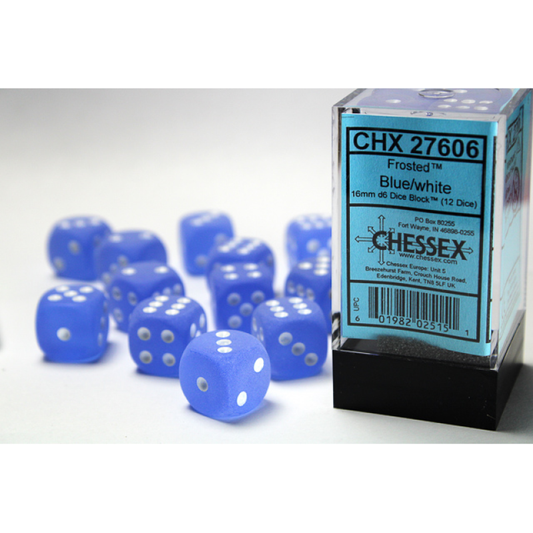 Chessex - 16mm d6 Dice Block (12 dados) - Frosted Blue/white