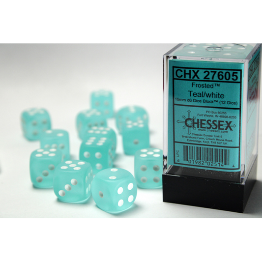 Chessex - 16mm d6 Dice Block (12 dados) - Frosted Teal/whie