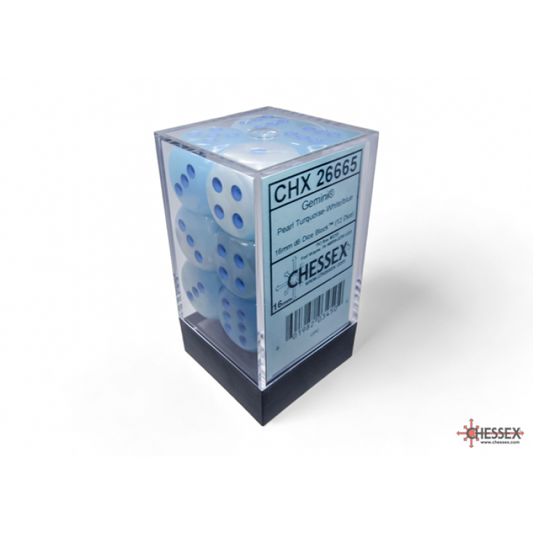 Chessex - 16mm d6 Dice Block (12 dados) - Gemini Pearl Turquoise-White/blue
