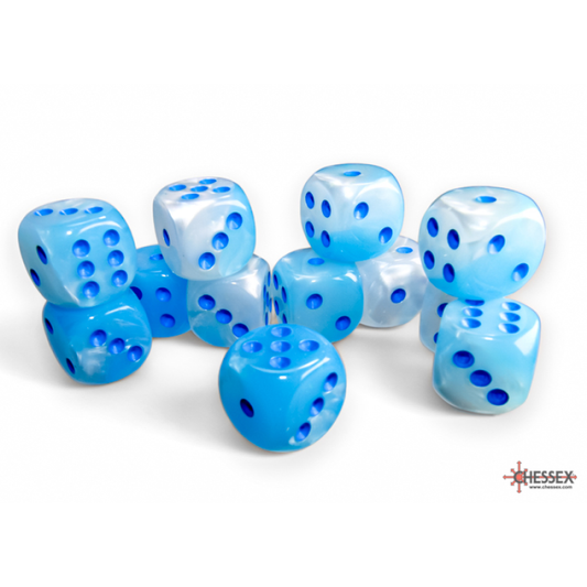 Chessex - 16mm d6 Dice Block (12 dados) - Gemini Pearl Turquoise-White/blue