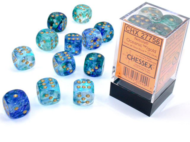 Chessex - 16mm d6 Dice Block (12 dados) - Nebula Oceanic/gold Luminary