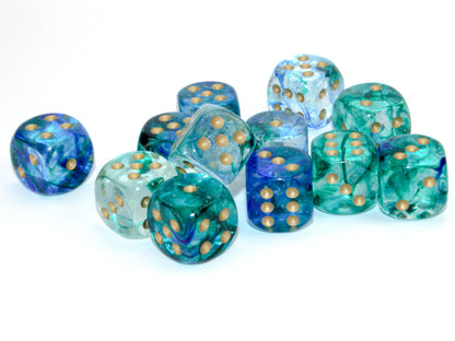 Chessex - 16mm d6 Dice Block (12 dados) - Nebula Oceanic/gold Luminary