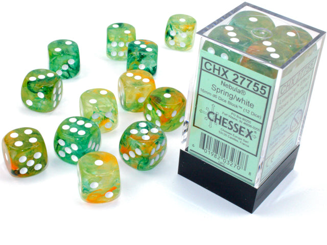 Chessex - 16mm d6 Dice Block (12 dados) - Nebula Spring/white