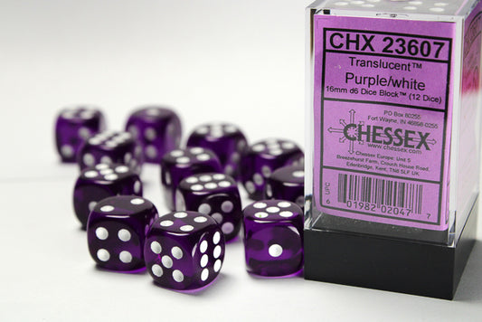 Chessex - 16mm d6 Dice Block (12 dados) - Translucent Purple/white