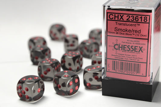 Chessex - 16mm d6 Dice Block (12 dados) - Smoke/red