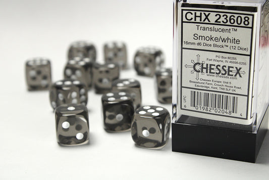 Chessex - 16mm d6 Dice Block (12 dados) - Smoke/white