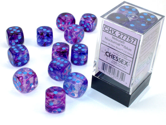 Chessex - 16mm d6 Dice Block (12 dados) - Nebula Nocturnal/blue Luminary
