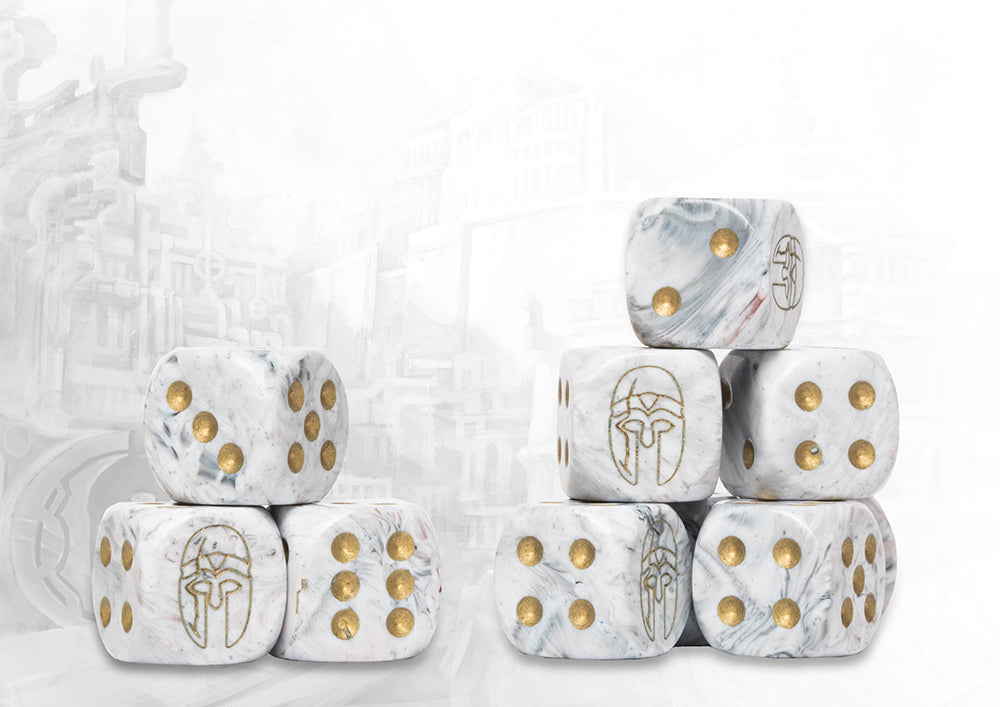 City States: Dice with Logo on Light Grey Marbled with Gold Pips- 24 per pack