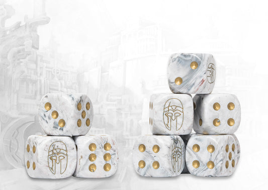 [PREPEDIDO] City States: Dice with Logo on Light Grey Marbled with Gold Pips- 24 per pack