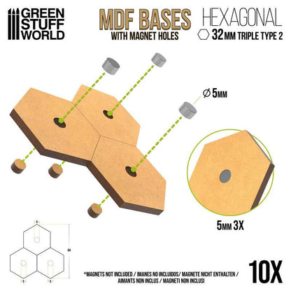 Bases Hexagonales Triples 32mm - Tipo 2