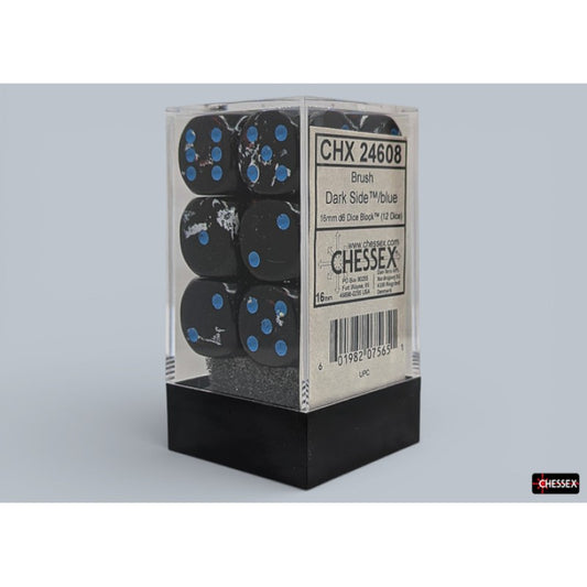 Chessex - 16mm d6 Dice Block (12 dados) - Brush Dark Side/blue