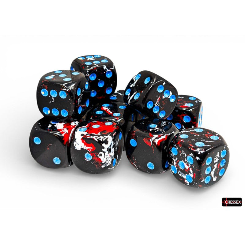 Chessex - 16mm d6 Dice Block (12 dados) - Brush Dark Side/blue